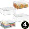 mDesign Plastic Craft Room Stackable Storage Box with Hinge Lid, 4 Pack, Clear